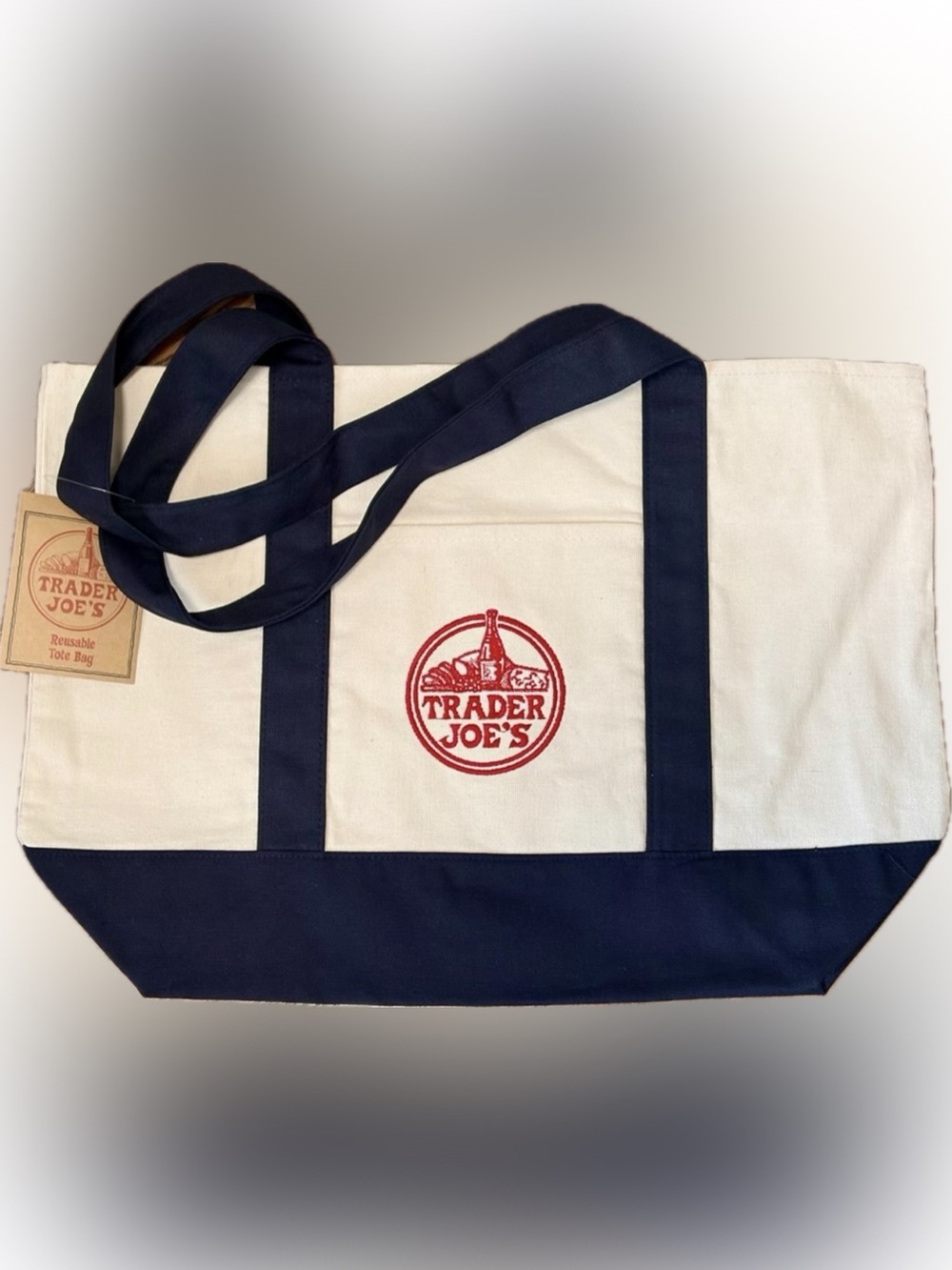 Trader Joes Navy and White Tote Bag